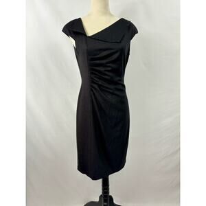 David Meister Sheath Dress Black Metallic Shimmer 6 Midi Lined Cap Sleeve